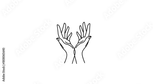 A minimalist line drawing of two open hands reaching upwards, symbolizing hope, prayer, or support.