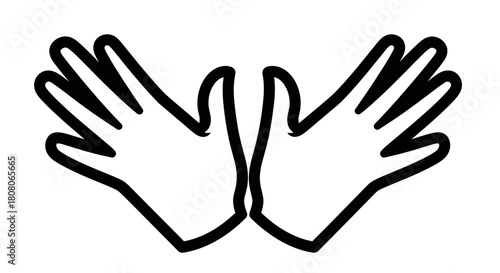 Two hands are shown in a symmetrical position, palms facing outwards, fingers spread wide.