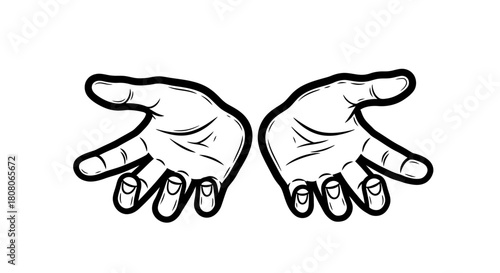 Two open hands with palms up in a welcoming or offering gesture, black and white line art illustration.