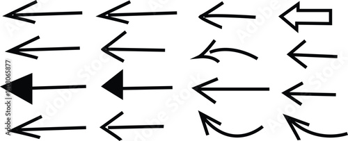Collection of black arrows pointing left on white background