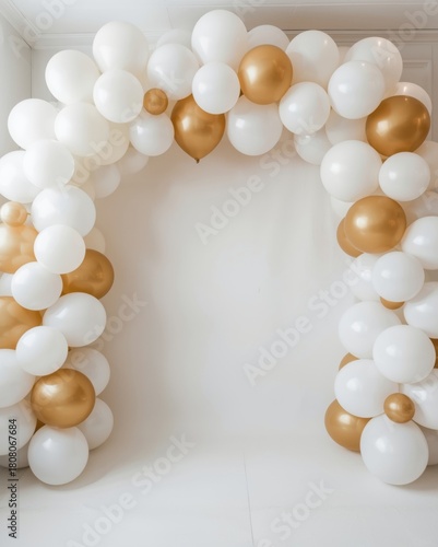 Elegant Balloon Archway: A Festive Backdrop for Celebrations and Special Occasions in White and Gold
