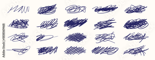 Hand drawn pen scribble strokes black line art doodle set