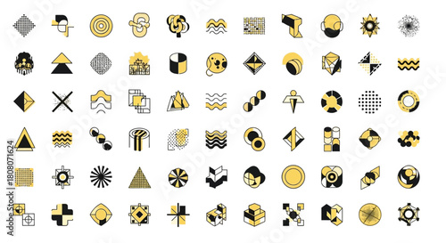 Set of geometric shapes. Memphis design, retro elements for web, vintage, advertisement, commercial banner, poster, leaflet, billboard, sale. Collection trendy halftone vector geometric shapes