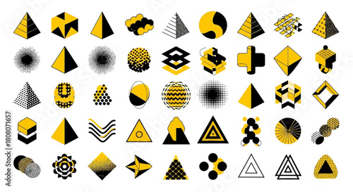 Set of geometric shapes. Memphis design, retro elements for web, vintage, advertisement, commercial banner, poster, leaflet, billboard, sale. Collection trendy halftone vector geometric shapes