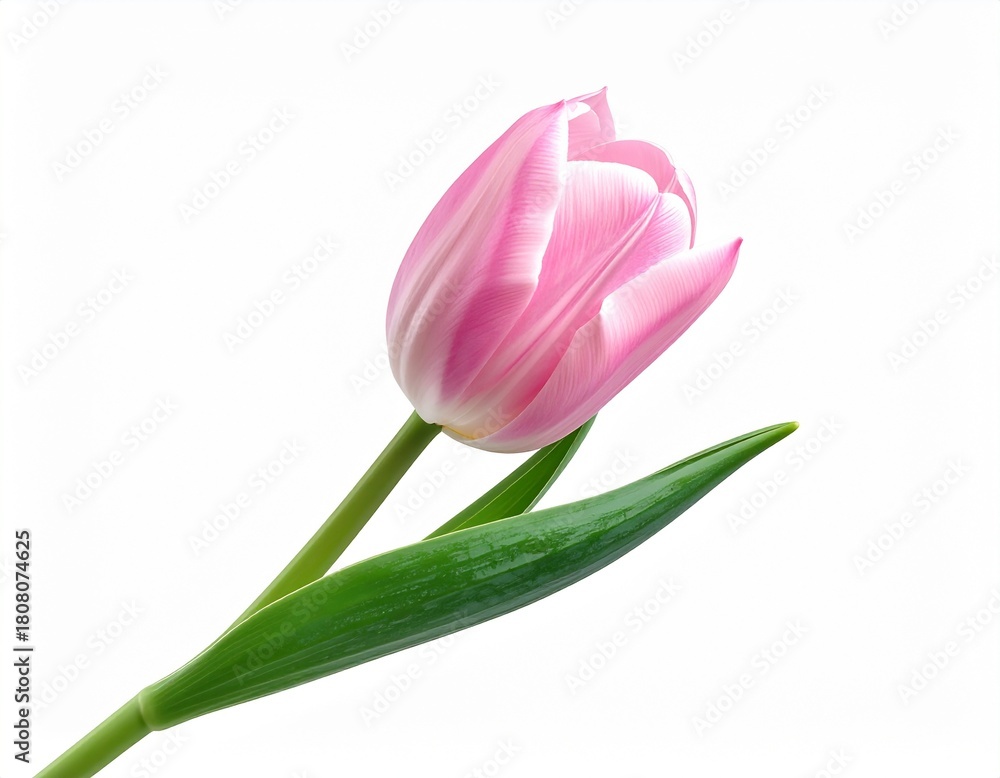 Naklejka premium Single pink tulip with smooth petals Isolated on White