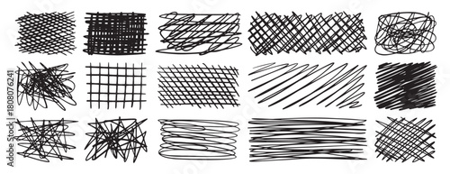 Hatch scribble element, hatching textured cross lines doodles. Pencil elements, sketch line texture, hand drawn scrawl rectangle collection