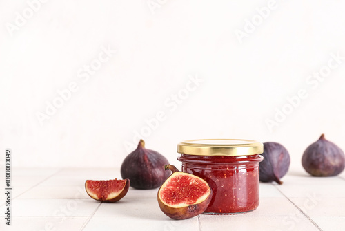 Homemade fig jam in glass j...