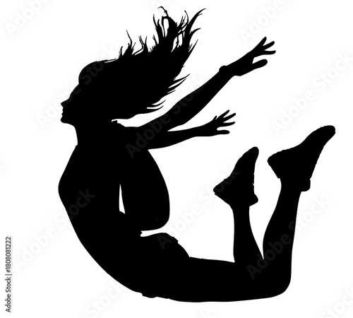Leap of Freedom, A silhouette of a person mid-leap with flowing hair and extended limbs