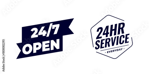 Professional 24 7 service icon set design with customer support, call center, and open concept branding perfect for businesses offering daily assistance, hotline, and technical service.