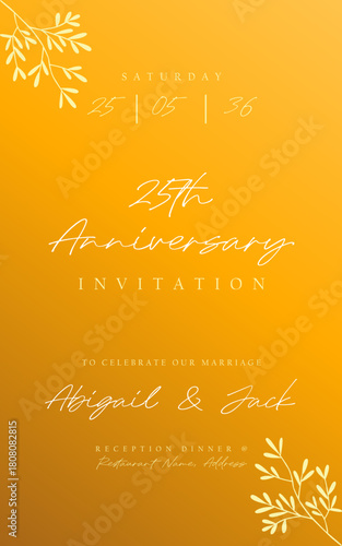 Elegant 25 years anniversary invitation card design featuring silver typography and modern layout, perfect for corporate milestone events, celebrations, weddings, or brand achievements.