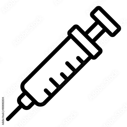 Syringe outline icon. Injects or extracts fluid. Used in vaccines and treatment