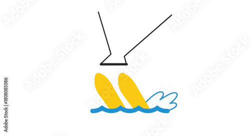 Vector icon of yellow boards in blue water, overhead view, perfect for summer water sports, active recreation, and clean graphic design projects