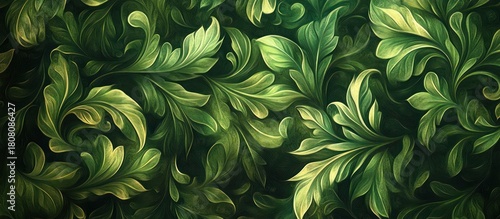 Lush green acanthus leaf pattern, nature backdrop, textile design