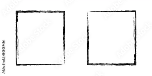 Hand drawn grunge square frame set featuring empty black boxes with rough sketch style, perfect for posters, scrapbooks, digital layouts, and creative decorative border designs.