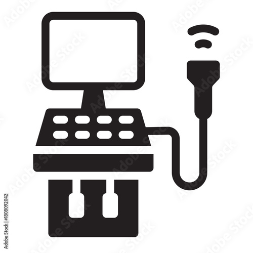 Ultrasound machine glyph icon. Imaging tool. Scans internal body in diagnosis