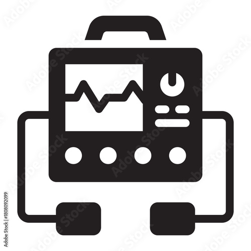 Defibrillator glyph icon. Delivers shock to heart. Used in cardiac emergency