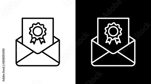 Award Letter Outline White Icon Set Design