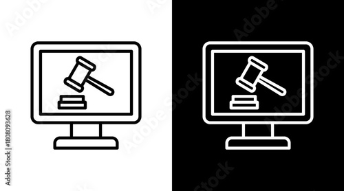 Online Bid Outline White Icon Set Design