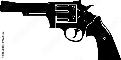 Sleek Black Revolver Silhouette Against a Clean White Background
