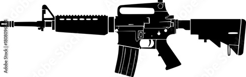 Black Silhouette of a Rifle on a White Background Image
