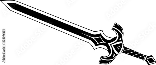 Black silhouette of a medieval longsword depicted against a white background.
