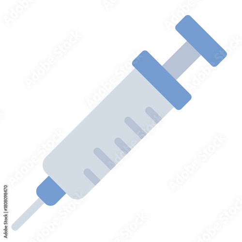 Syringe flat icon. Injects or extracts fluid. Used in vaccines and treatment