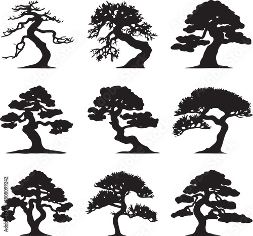 Collection of bonsai tree silhouettes