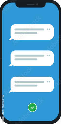 Smartphone screen with text message bubbles and a check mark icon