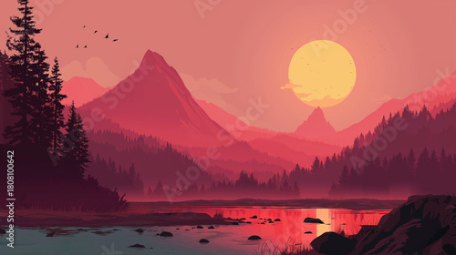sunset in the mountains. LoFi Anime