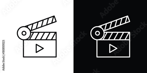 Film clapperboard icon thin line outline concept. Linear style icon. Editable stroke. Vector