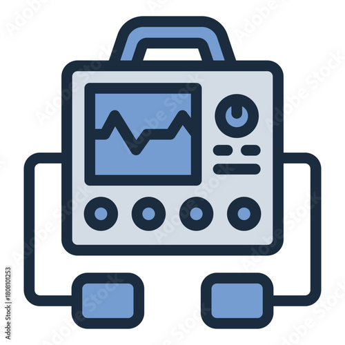Defibrillator filled line icon. Delivers shock to heart. Used in cardiac emergency