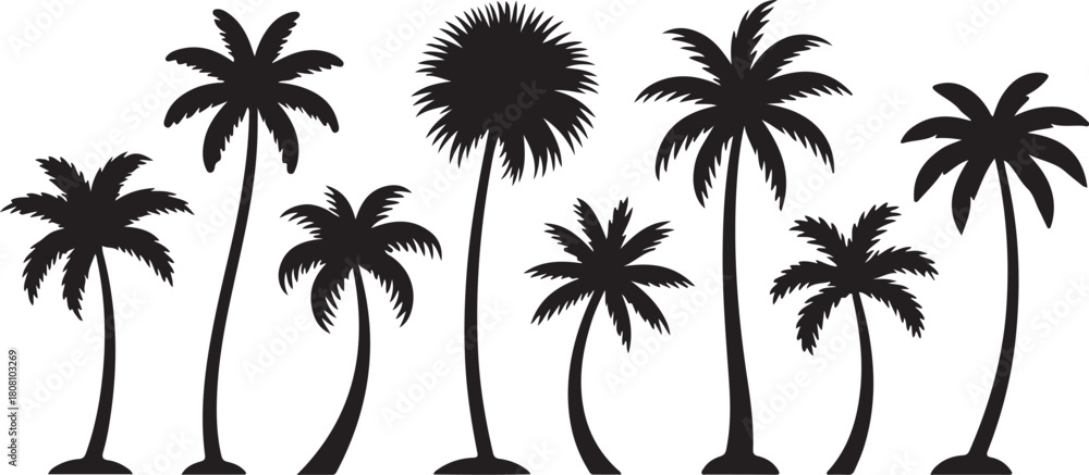 Fototapeta premium Black palm tree silhouettes