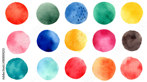 A colorful watercolor polka dot pattern isolated on transparent background
