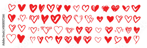 Heart doodles set hand drawn love symbols sketch drawing shapes bundle cute element collection