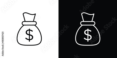 Money bag icon thin line outline concept. Linear style icon. Editable stroke. Vector