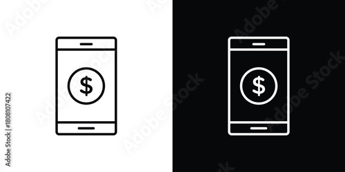 Mobile banking icon thin line outline concept. Linear style icon. Editable stroke. Vector