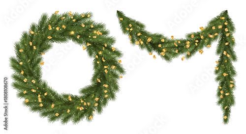 Festive Christmas Wreath and Garland with Warm String Lights – Perfect Holiday Decorations for Seasonal Cheer