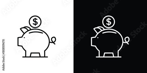 Piggy bank icon thin line outline concept. Linear style icon. Editable stroke. Vector