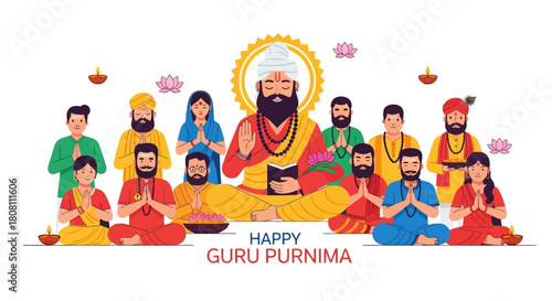 Happy Guru Purnima Celebration with Disciples Paying Respect to the Spiritual Teacher