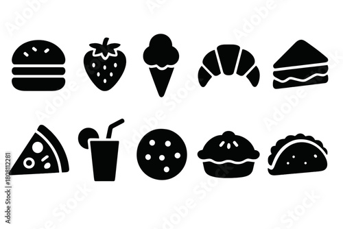 Food and drink silhouette icon set. Simple food icons for menus and recipes