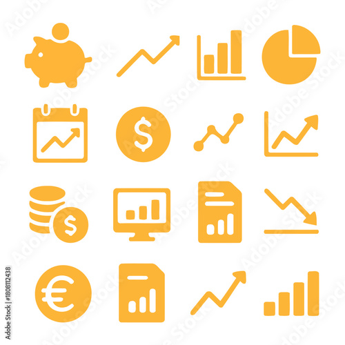 Financial Icons: A collection of concise icons elegantly representing the essence of finance, savings, and investments, perfect for adding a touch of financial acumen to your projects.