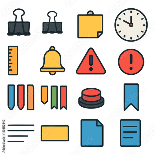 Stationery Icon Collection: A meticulously curated collection of stationery icons, featuring essential office tools arranged in a visually appealing display.
