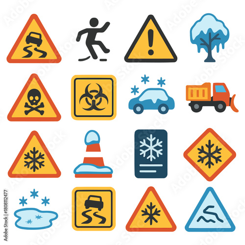Warning Signs: A comprehensive collection of warning signs, each providing crucial alerts for potential dangers, risks, and hazards, with symbols conveying vital information. 