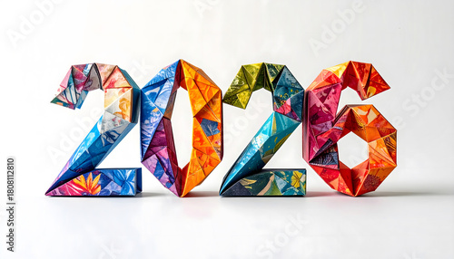 abstract background with colorful cube, with the words Happy New Year 2026
