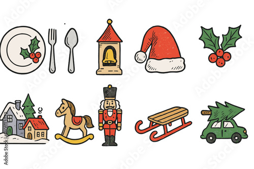Christmas and winter outline icon set. Festive and holiday cheer essentials