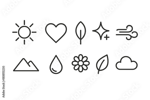 Nature and weather outline icon set. Elements and environment symbols collection