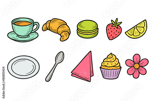 Breakfast and dessert icon set. Hand-drawn outline illustrations for food lovers.
