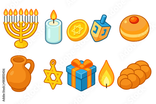 Hanukkah 3d icon set: menorah, dreidel, star of david, candle icons collection