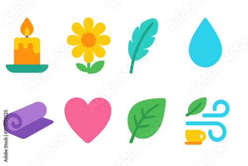 Wellness and nature icon set: glowing style for tranquility and relaxation