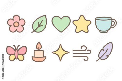 Nature and wellness icon set. Floral, relaxation, aromatherapy outline collection